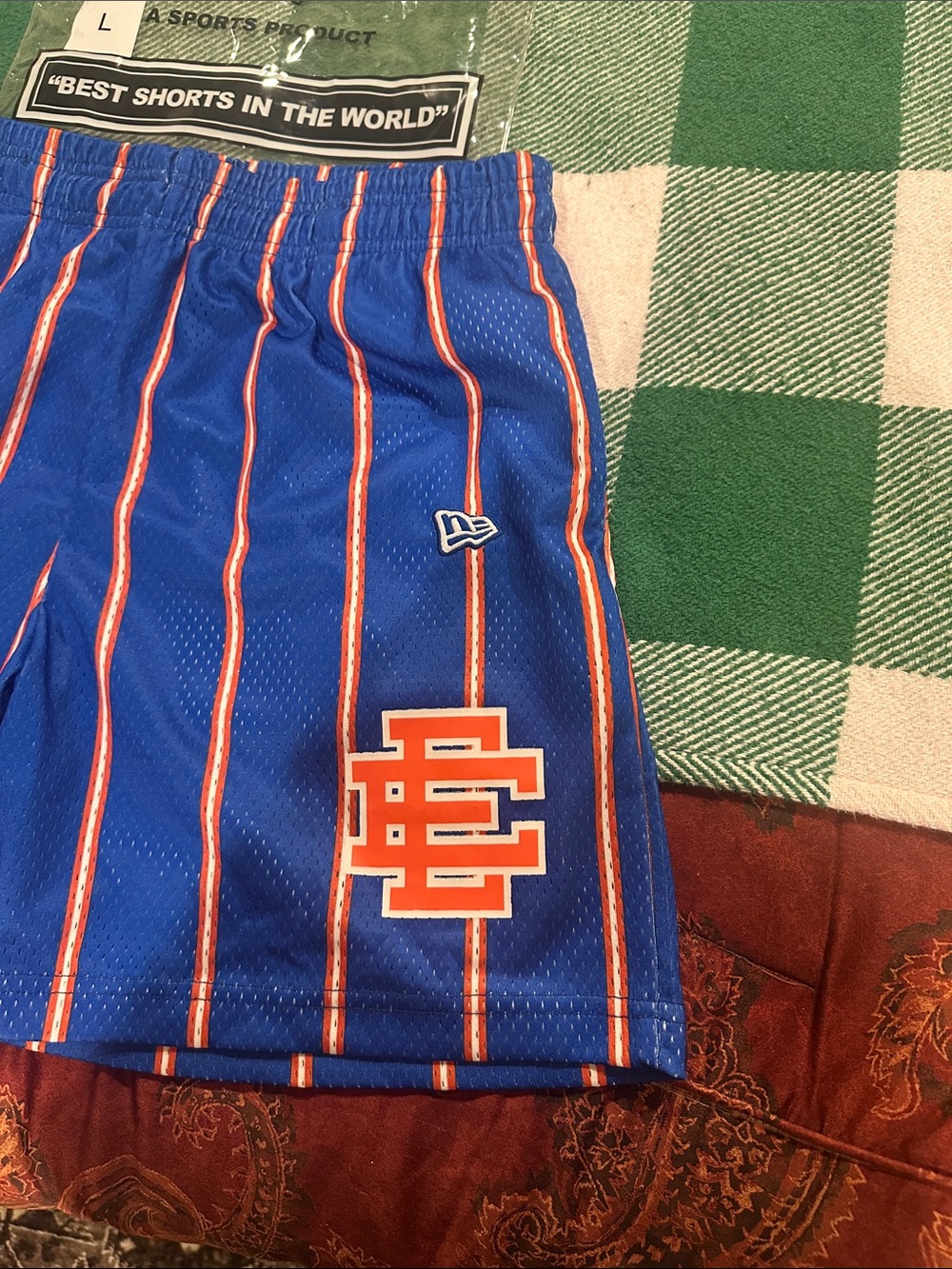 Eric Emanuel New York Knicks Blue with Orange Pinstripe Basketball Shorts - Picture 2 of 5